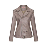 Red Leather Jacket Lapel Slim Women Leather Coat Zipper Elegant Pu Women's Leather Coat
