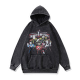 Men Hoodie Hip Hop Distressed Cartoon Printed Casual Hooded Sweater