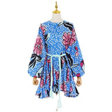 Women Dresses Casual Color Printed round Neck Loose Lantern Sleeve Short Dress (Qymy0409)