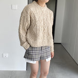 Women Winter Knitted Sweater Crew Neck Twist Loose-Fitting Long Sleeve Sweater X1925