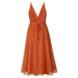 Women Date Dress Summer Sexy Tulle Skirt V-neck Dress Dress