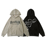 Men Hoodie Vintage Distressed Letters Printed Thickening Velvet Padded Hooded Sweatshirt