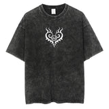 Men Fashion Streetwear Washed Black T-Shirt Harajuku Japanes