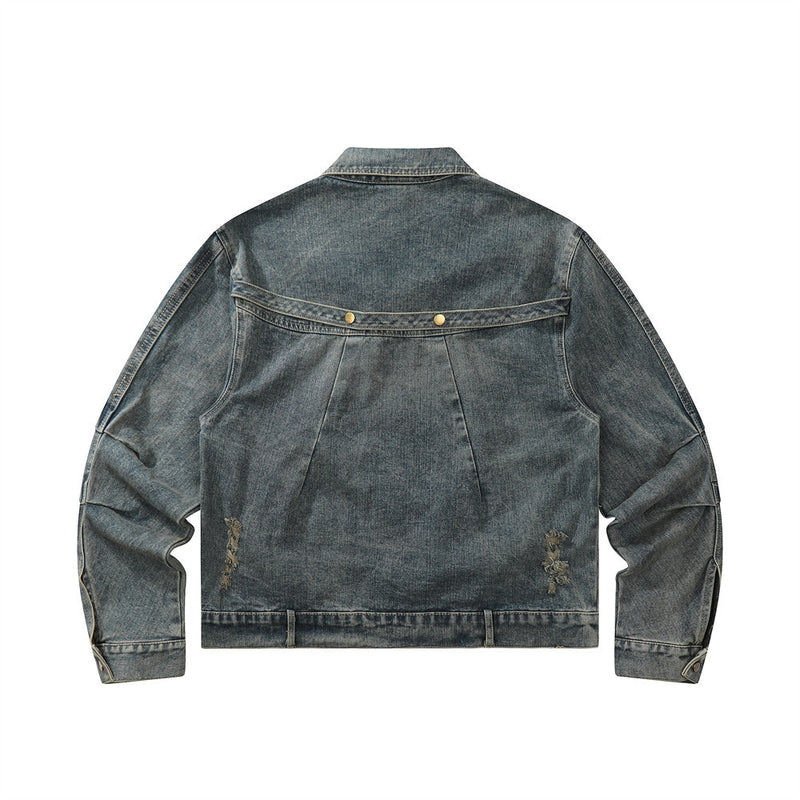 Women Jacket Denim Jacket Fall Lapels Long Sleeve Loose Wash Distressed Jacket