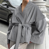 Women Trench Coat Knitted Retro V-neck Coat