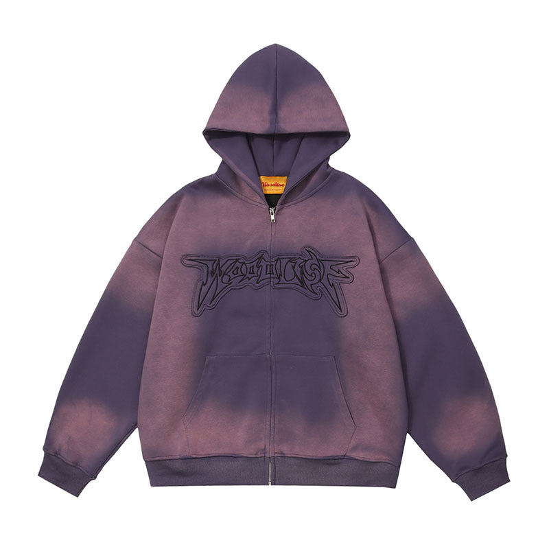 Men Hoodie Vintage Tie-Dye Gradient Hooded Sweater Men's and Women's Hip Hop Vintage Zipper Cardigan