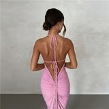 Women Dresses Summer Sexy Suspenders Backless Slim Fit Sheath Dress (Bla0420)