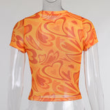 Women T-shirt Sexy Short Mesh T-shirt