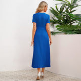 Women Date Dress Spring and Summer Sexy V-neck Pleated Dress