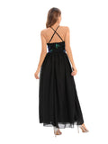 Women's Evening Gown Sexy Backless Spaghetti Straps Sequins Dress Gown