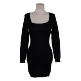 Women Maxi Dress Autumn and Winter Square Collar Hip Knitwear Dress