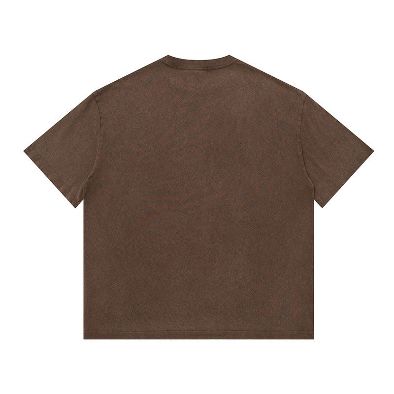 Men T Shirt Retro round Neck Short Sleeves T-shirt