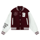 Unisex Jacket Autumn Leather Sleeve Brushed Baseball Uniform