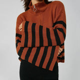 Women Sweater Knit Wear Zipper Striped Sweater Autumn and Winter Turtleneck Knitted Cardigan