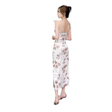 Women Maxi Dress Summer Sexy Print Hip Spaghetti Straps Dress