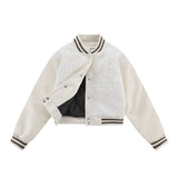 Women Jacket Baseball Uniform Winter Towel Embroidery Pu Leather Sleeves Stitching Jacket