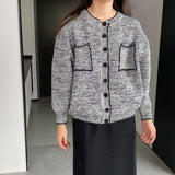 Women Cardigan Sweater Spring Cardigan Coat Black and White Button Sweater Coat 1t1308