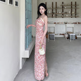 Women Dresses Spring Long Skirt Slim Floral Strap Dress (Csm202403)