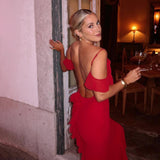 Women Dresses Spring Slim-Fitting Suspender Dress Backless Square Collar Dress