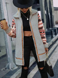 Women Trench Coat Lapel Long Stitching Zipper Plush Coat