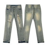 Men Jeans Ripped Straight Jeans Men and Women Loose Slim Trousers