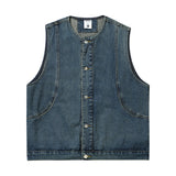 Men Vest Denim Cargo Pants Vest Loose Leisure Workwear Vest