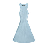 Women Dresses Summer round Neck Sleeveless Cold-Shoulder Sexy Skirt (Xds0414)