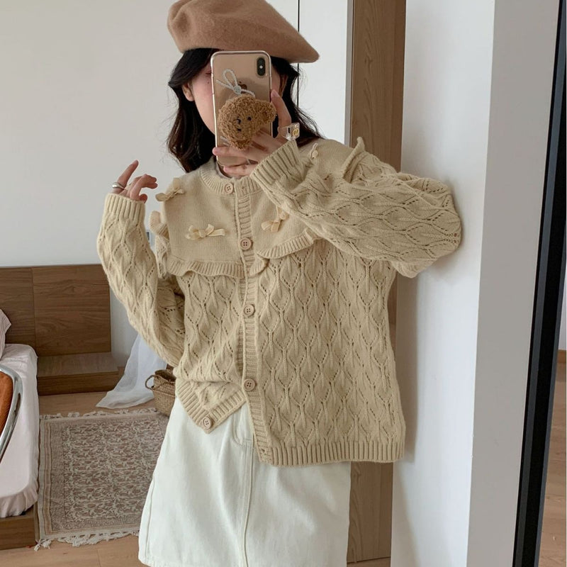 Women Knitwear Autumn and Winter Bowknot Sweater Loose Knitted Cardigan