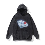 Men Hoodie Retro Washed Printed Hoodie Oversize Distressed Baggy Coat