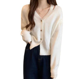 Women Knitwear Spring and Autumn Hollow Loose V-neck Knitted Cardigan Coat