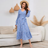 Women Date Dress V-neck Floral Skirt Dress