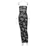 Women Dresses Spring and Summer Print Hollow Backless Slim Fit Dress