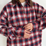 Women Trench Coat Winter Loose Plaid Long Sleeve Shirt Casual Coat