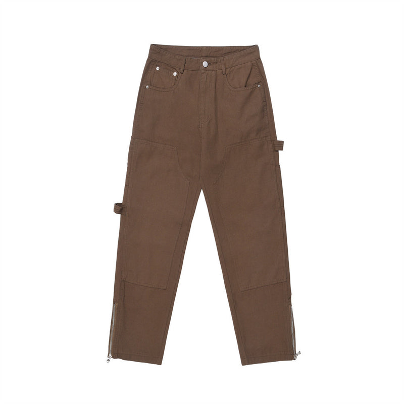 Men Sweatpants Zipper Split Casual Trousers Straight Pants