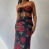 Women Dresses Summer Mesh Printing Skirt Suit