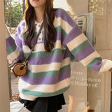 Women Knitwear Autumn and Winter Striped Polo Collar Knitwear Sweater