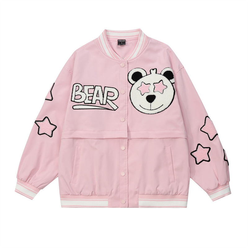 Women Jacket Detachable Cropped Jacket Embroidered Baseball Uniform