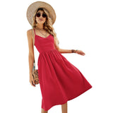 Women Dress Spring Sexy Backless Red Slip Dress