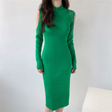 Women Maxi Dress Spring and Autumn Turtleneck Knitting Hip Skirt