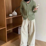 Women Knitted Cardigan Autumn and Winter Loose round Neck Single Breasted Thick Coat