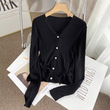 Women Sweater Knitwear Vintage Single-Breasted V-neck Sweater Coat
