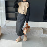 Women Winter Knitted Sweater Autumn Winter Sweater Sweater Button Color Contrast Patchwork Cropped Top 8t7311