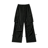 Men Sweatpants Pleated Drawstring Baggy Straight Trousers Hip Hop Multi-Pocket Workwear Casual Pants