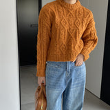 Women Winter Knitted Sweater Crew Neck Twist Loose-Fitting Long Sleeve Sweater X1925