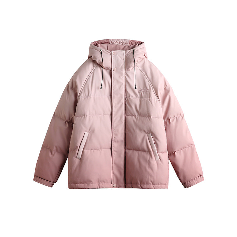Unisex Winter Cotton Coat Gradient Hooded Cotton-Padded Coat Embroidered Cotton-Padded Coat