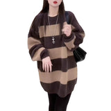 Women Knitted Pullover Autumn and Winter Striped Sweater Loose Sweater Top