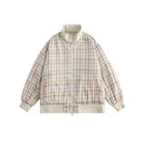 Unisex Jacket Spring and Autumn Retro Reversible Jacket Men's and Women's Loose Lapel Plaid Jacket