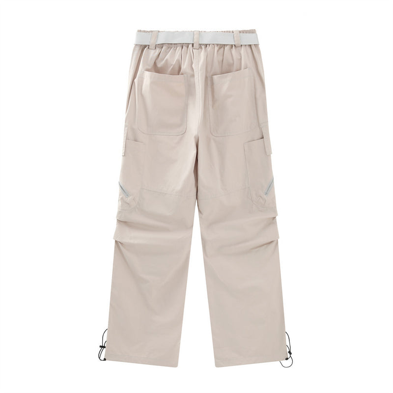 Men Sweatpants Multi-Pocket Slacks Summer Loose Pleating Straight Wide Leg Pants