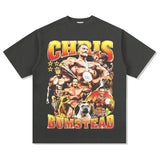 Mens Vintage Boxer T-Shirt Chris Bumstead Printed Short Sleeve T-Shirt Vintage Washed Casual
