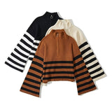 Women Sweater Knit Wear Zipper Striped Sweater Autumn and Winter Turtleneck Knitted Cardigan
